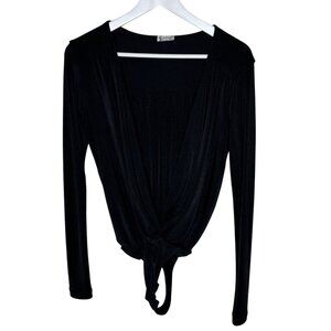 Free People Intimately Free People Black Deep Cut Long Sleeve Body Suit, Small